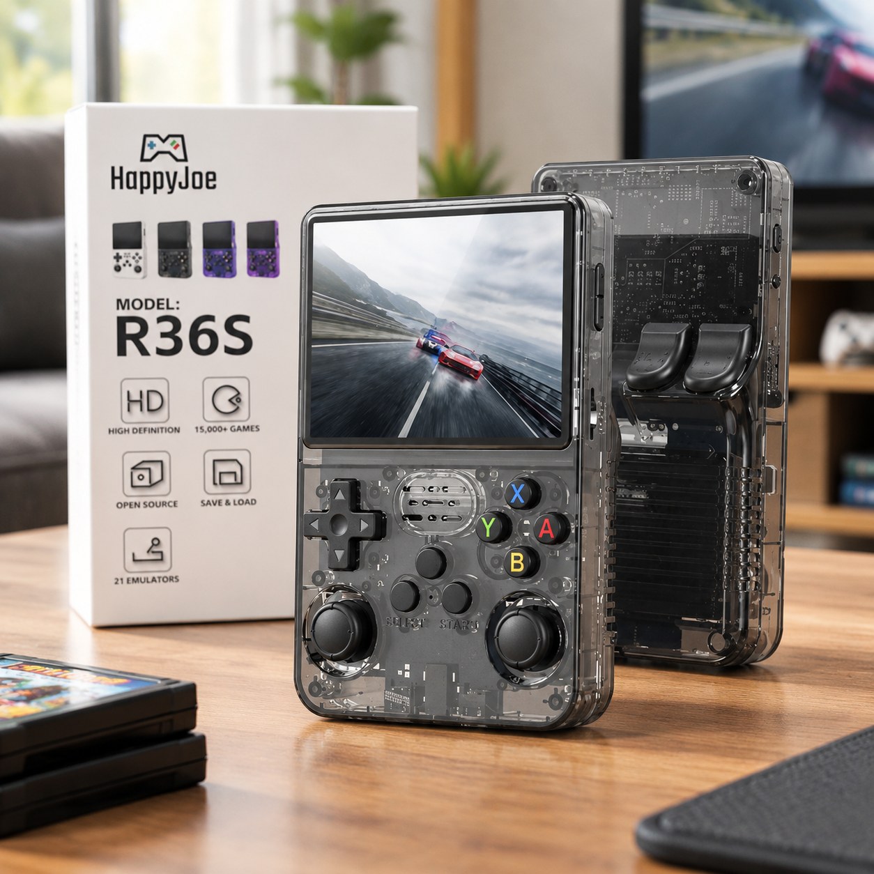 HappyJoe R36S, 128GB, Black, 20000+ Games, 3.5" IPS Screen, Linux — Gaming