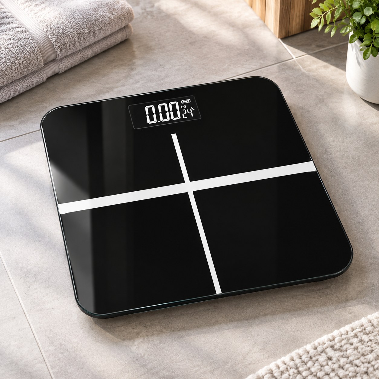 Digital bathroom scales with glass platform, LCD display, no — Plumbing