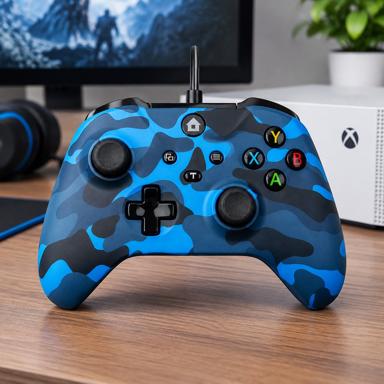 (Camouflage 2) USB Wired Controller for Xbox One S Gamepad with Light — Gaming