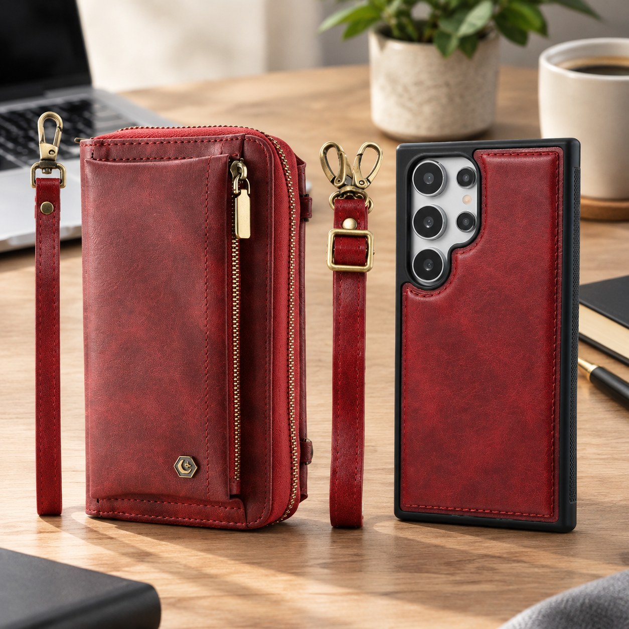 „Samsung Galaxy S24 Ultra“ kryžminio korpuso dėklas, PU odinis korteli — Phone accessories