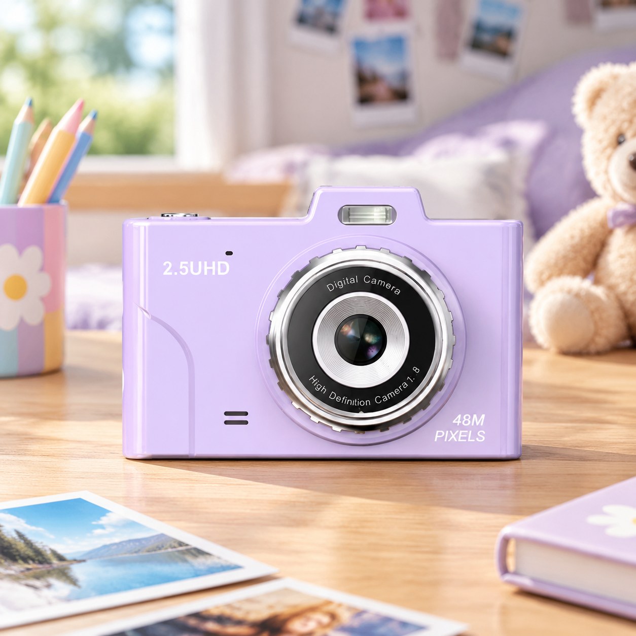 Dark Red Brand Purple Compact Kids Camera 1080P 48 MP with Dual Lens — Photography