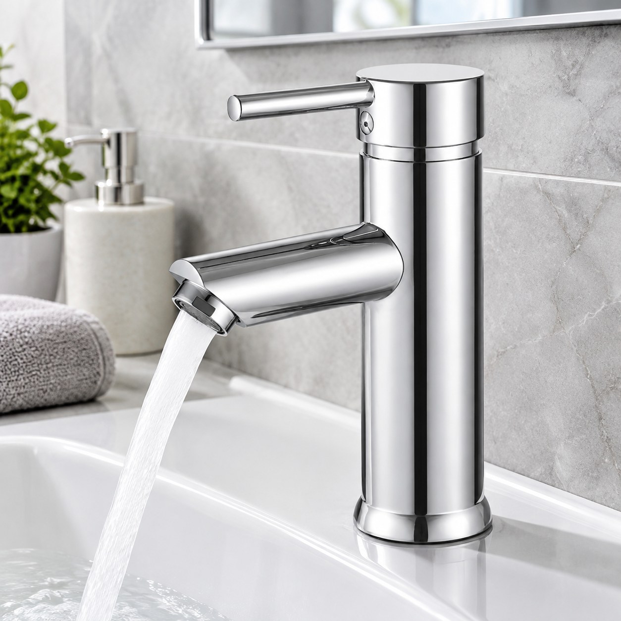 Single-lever bathroom sink faucet, chrome mixer tap — Plumbing