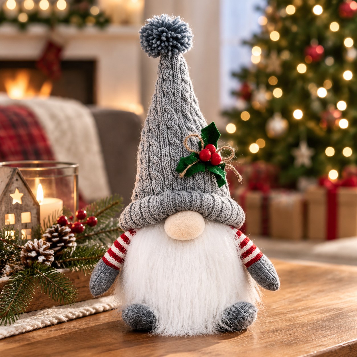 Glowing Gnome 26 cm Gray — Christmas