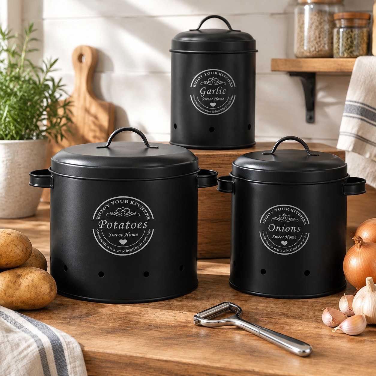 Potato Storage Box, Large Metal Storage Capacity — Kitchen and tableware