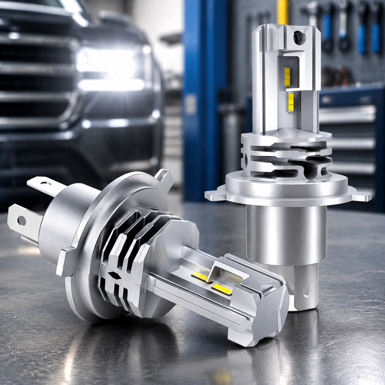 H4 LED lemputė, 6500K balta, skirta 24V automobilio tolimųjų/artimųjų — Car and motorbike