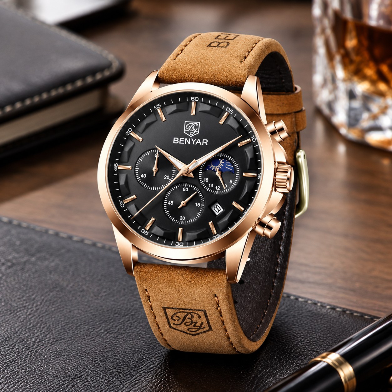 Men's Benyar Wristwatch with Leather Strap D107