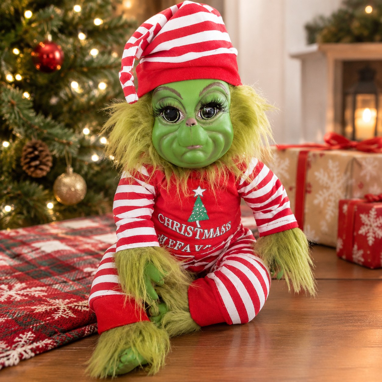 Christmas Grinch Latex Plush Reborn Doll Baby Grinch Soft Toy