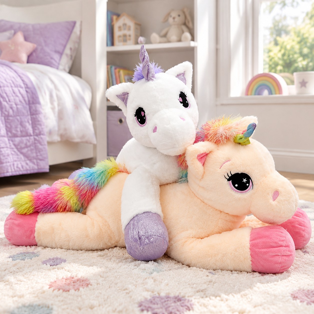32-inch Large Unicorn Plush Toy, Beige Soft Unicorn Stuffed Animal
