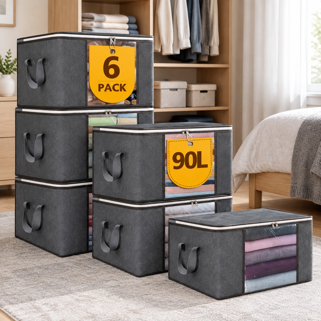 Large Capacity Storage Boxes, 6 pcs. — Household essentials