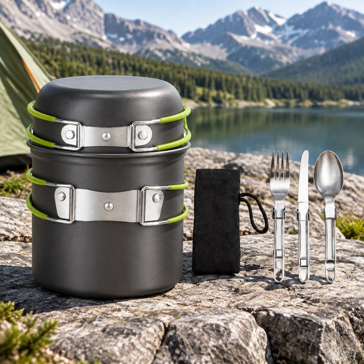 Dark Red Brand Grey Camping Cookware Set