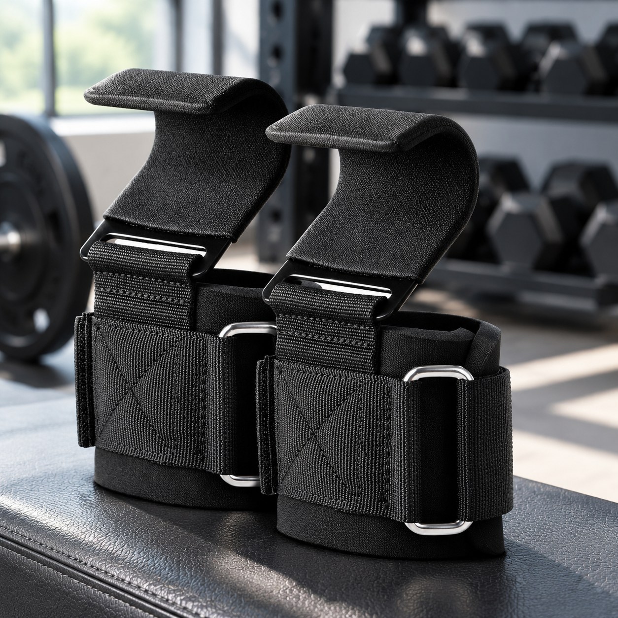 Pull-up Hooks with Wrist Support, Black — Sports equipment