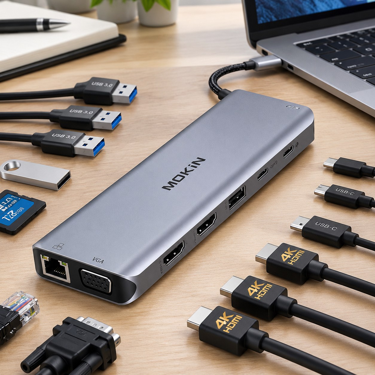 MOKiN Prijungimo stotis USB šakotuvai Dokų stotis suderinama su MacBook Air — Computers