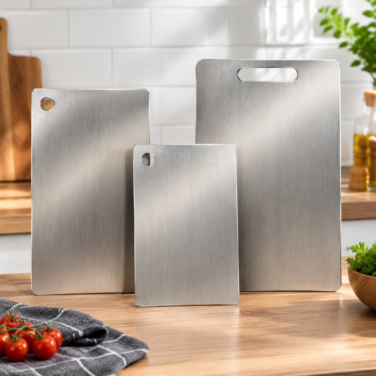 3-Piece Stainless Steel Cutting Board Set — Kitchen and tableware