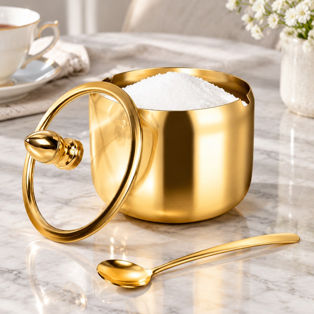 Golden Sugar Bowl , 1 pc. — Kitchen and tableware