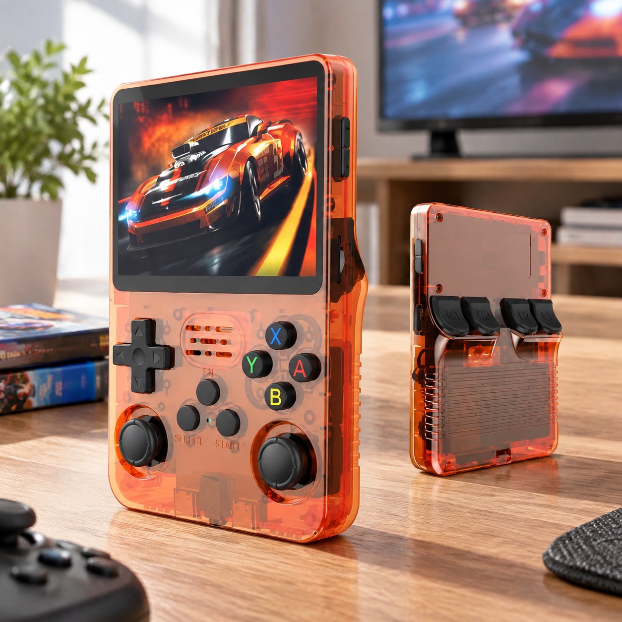 HappyJoe R36S, 64 GB, Orange, 10000+ Games, 3.5" IPS Screen, Linux — Gaming