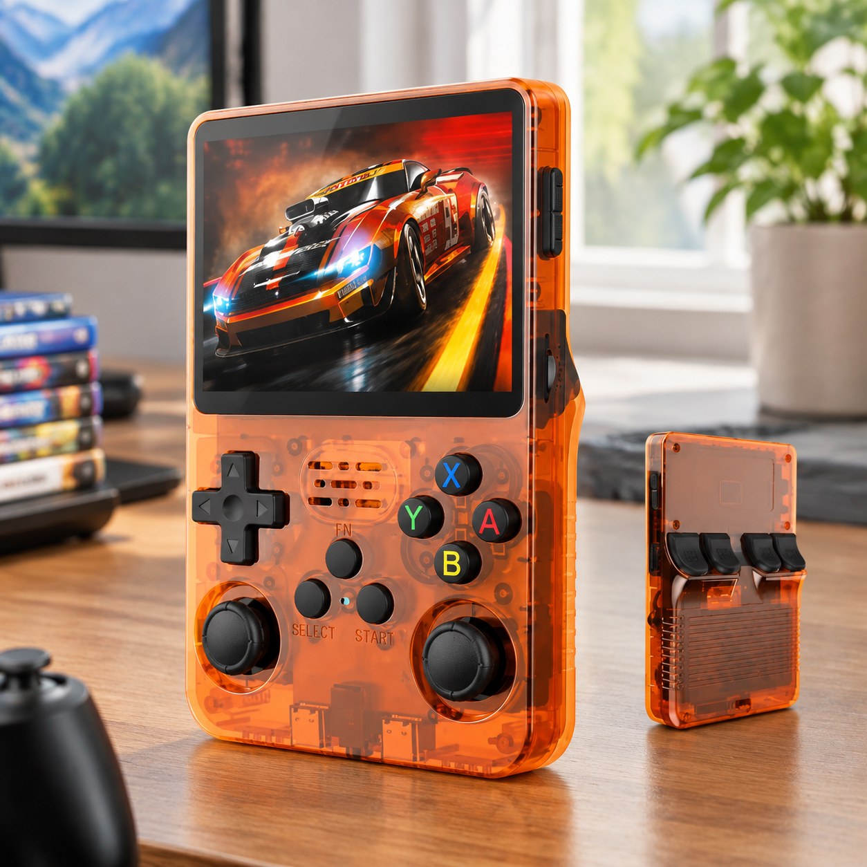 HappyJoe R36S, 128 GB, Orange, 20000+ Games, 3.5" IPS Screen, Linux — Gaming