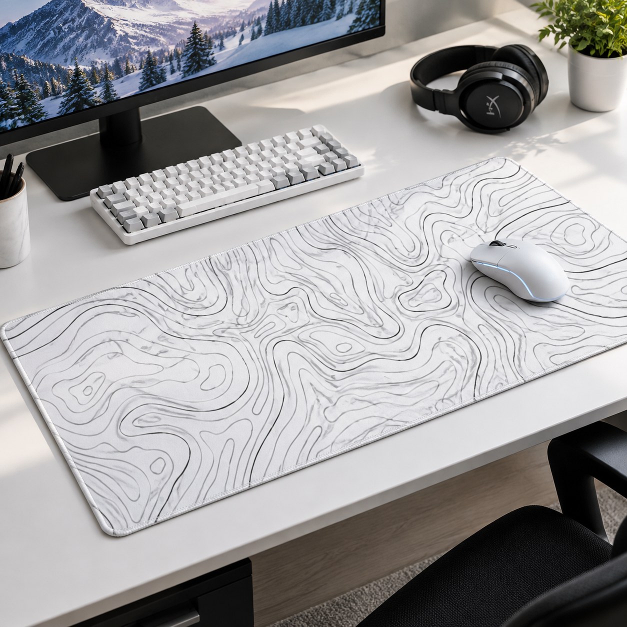 Gaming Mouse Pad with Stitched Edges, 80x30/90x40cm, White