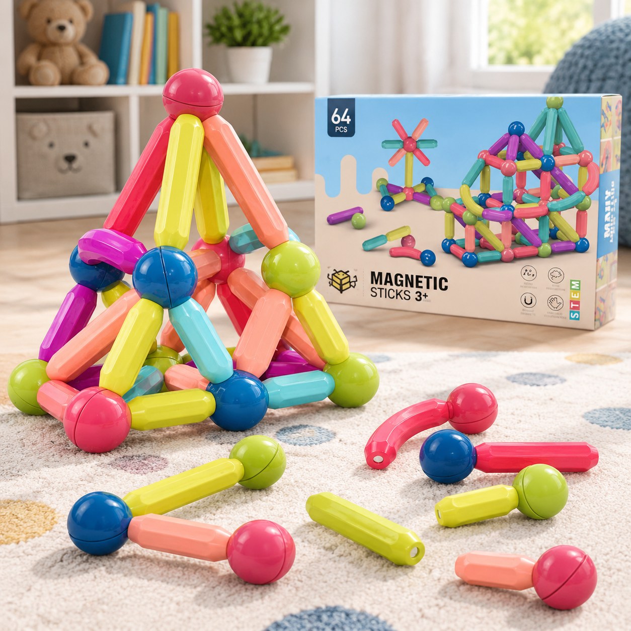 Magnetic Blocks, 64 pcs. — Toys