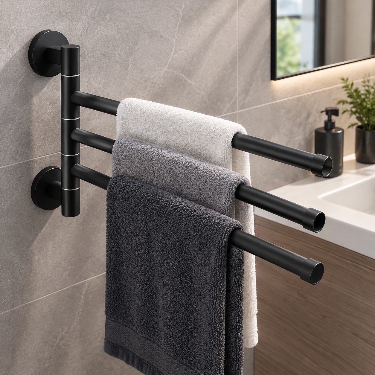Three-piece towel holder, black Ba-de CARBON series
