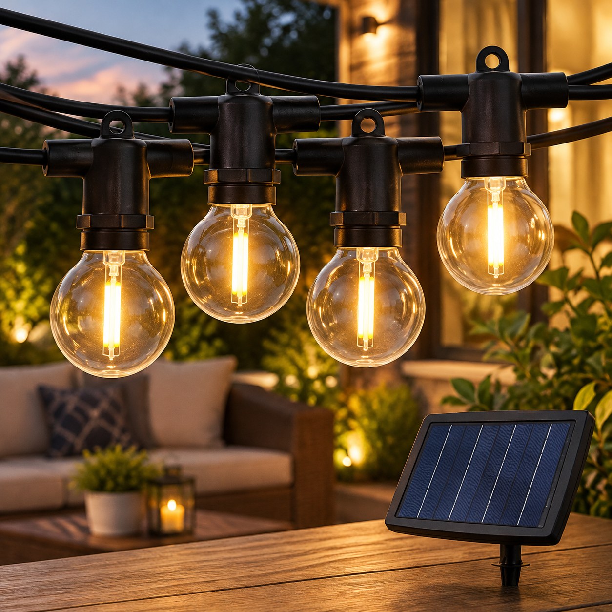 Tonro Perl Outdoor LED String Lights with Solar Panel, 12.25m — Christmas