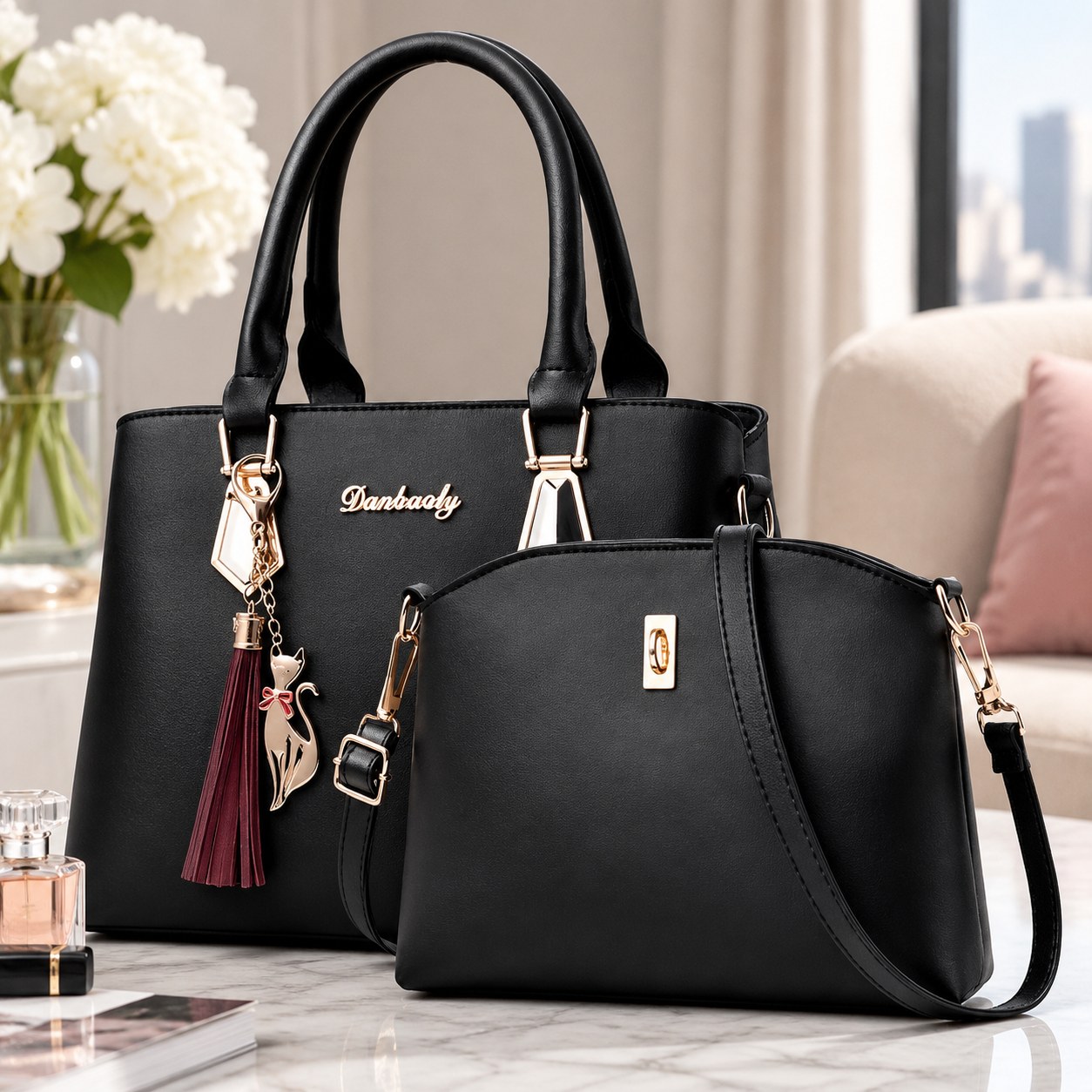 2 pcs Stylish Eco-Leather Bag Set — Women's accessories
