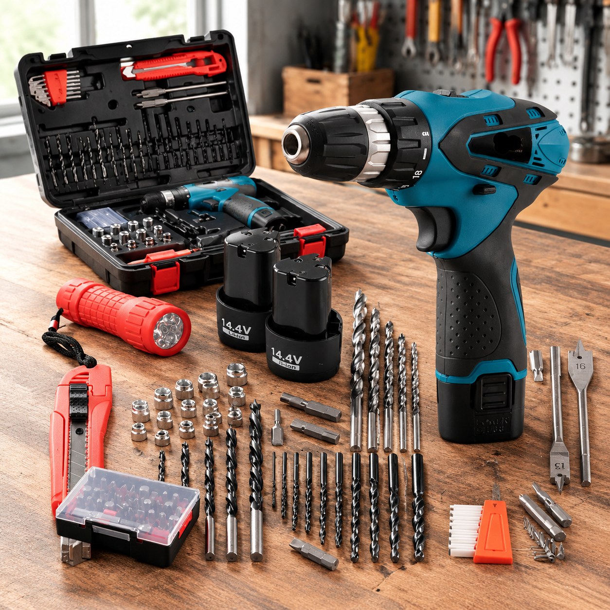 Electric Drill-Driver with Two Batteries — 77-Piece Kit