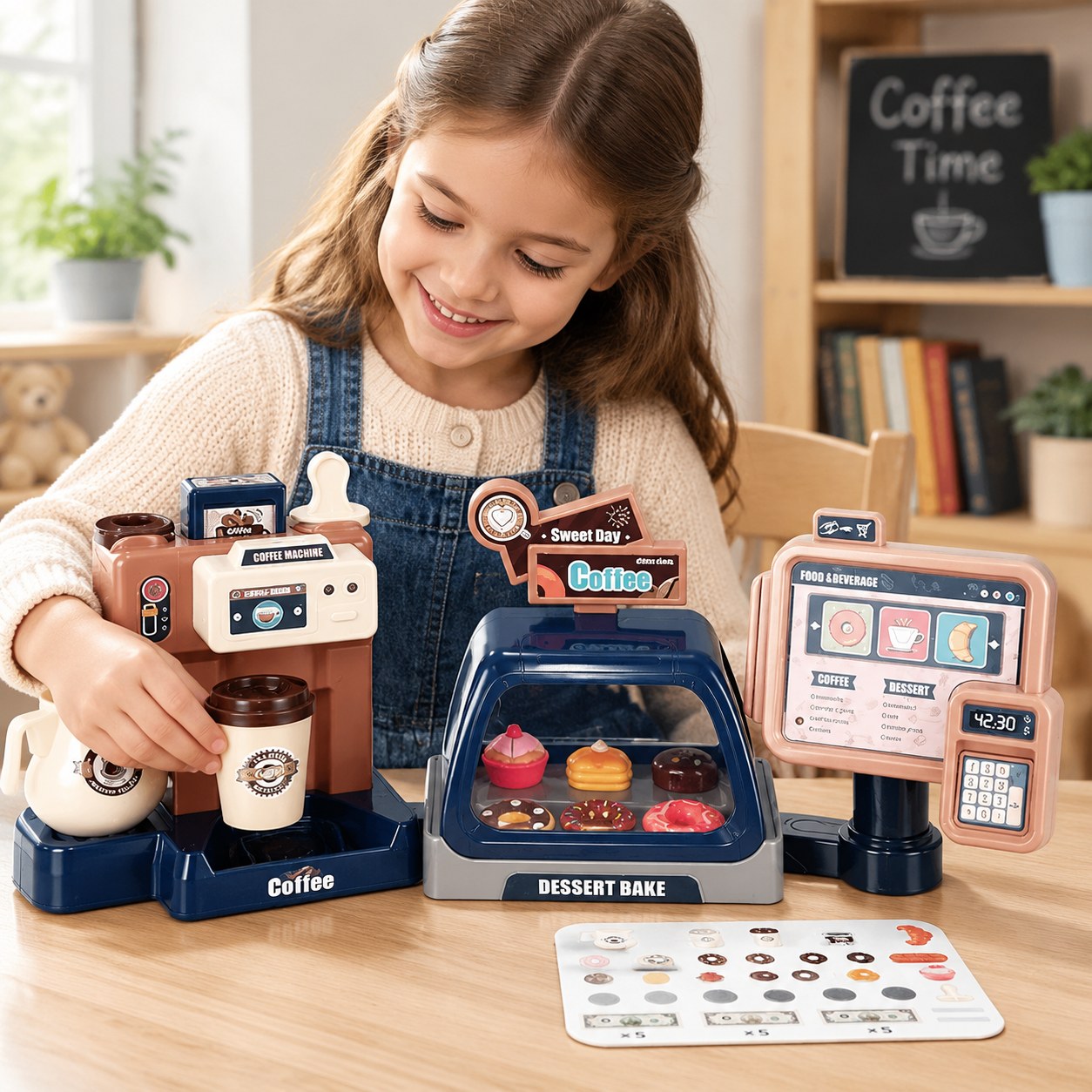 Home Coffee Machine Kids Playset with Cash Register — Toys for girls