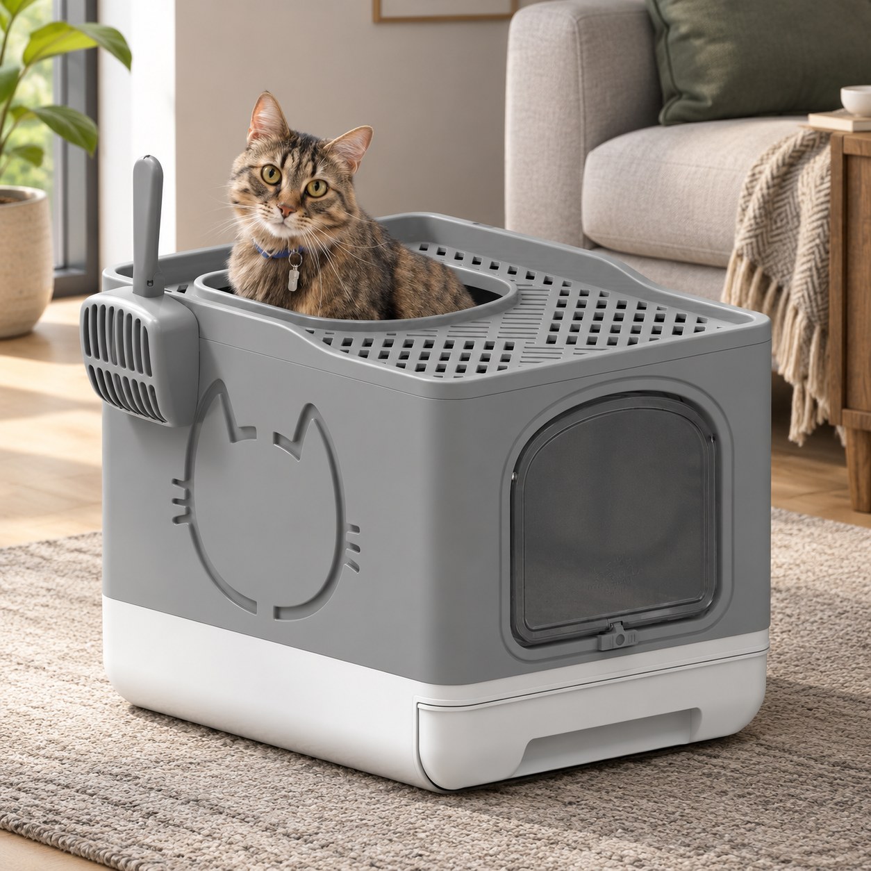 Dark Red Brand Cat Litter Tray with Accessories