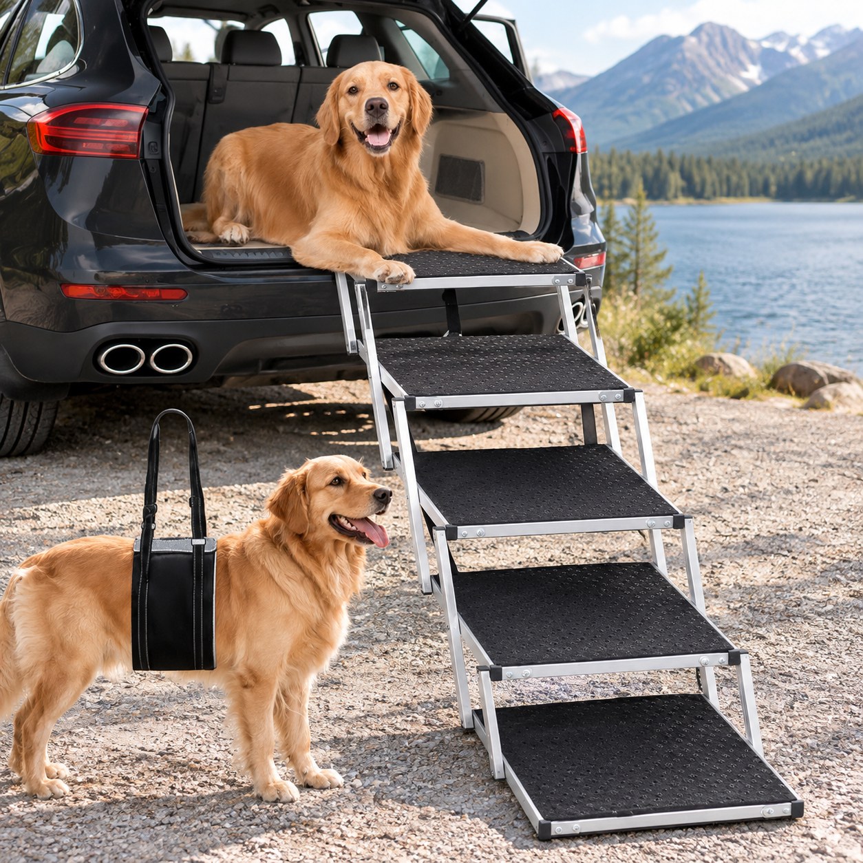 Dark Red Brand Foldable Dog Stairs