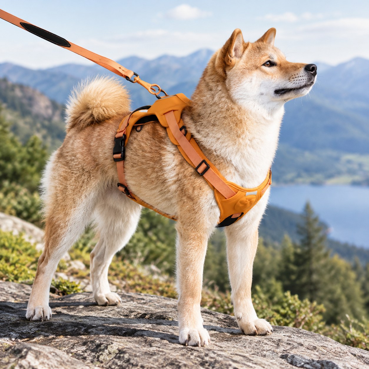 Dark Red Brand Adjustable Dog Harness and Leash, L
