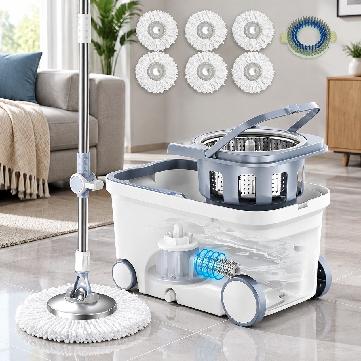Dark Red Brand Spin Mop with 360-Degree Floor Cleaning System