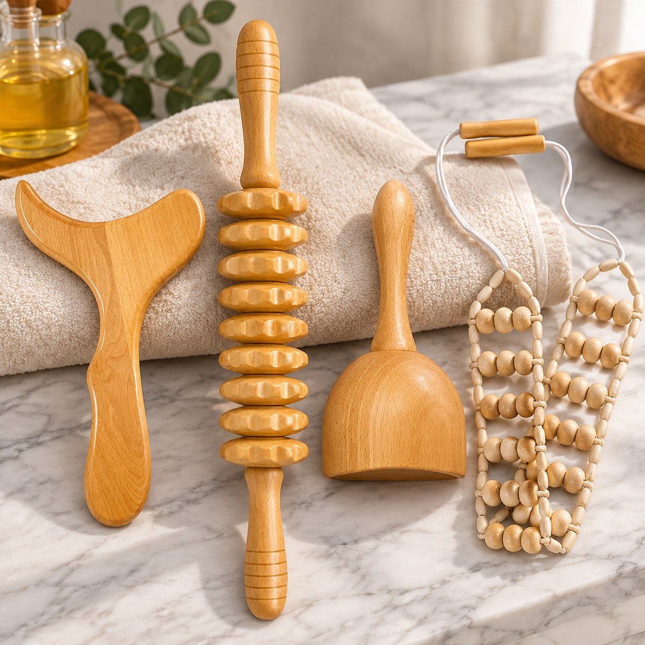 Dark Red Brand Wooden Lymphatic Drainage Massage Tool Set — Beauty appliances