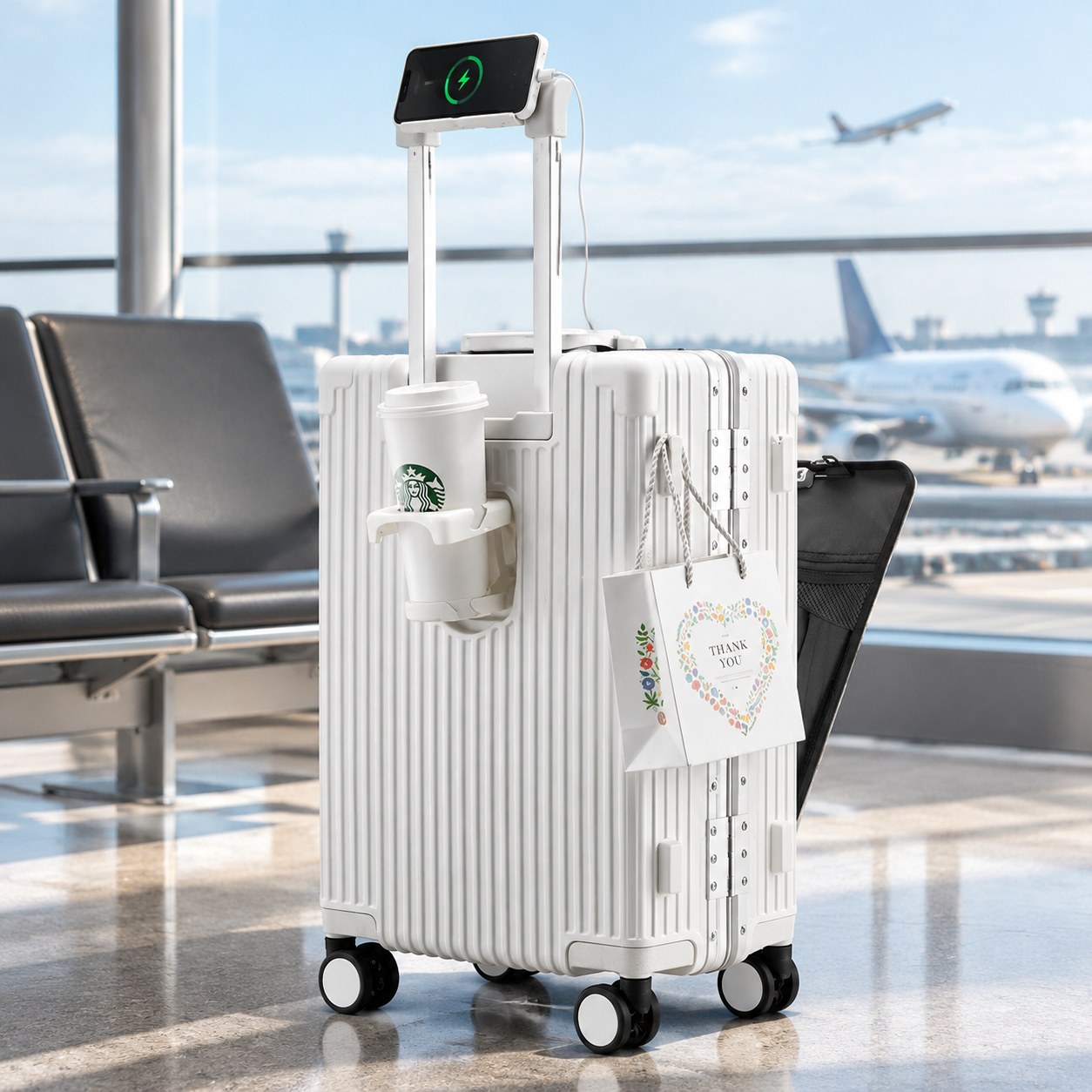 Dark Red Brand Multi-functional Suitcase with Charging Ports, Silver — Travel gear