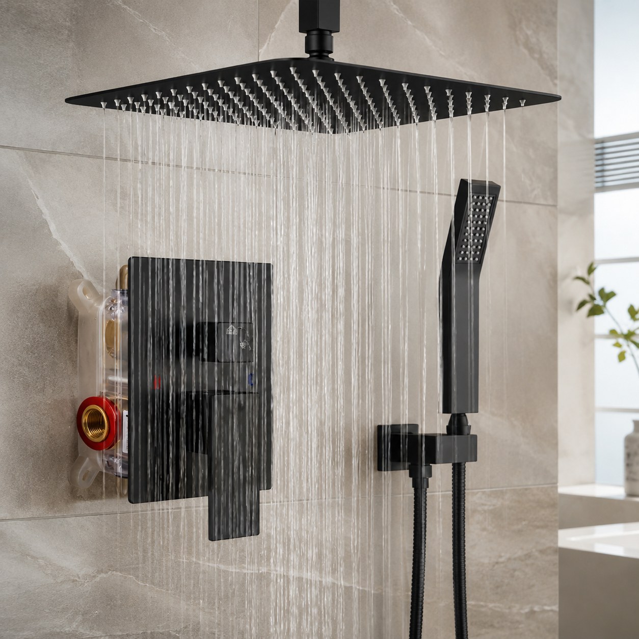 Dark Red Brand Shower System — Plumbing