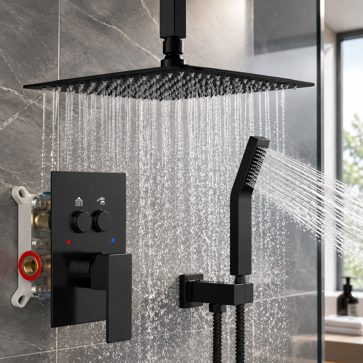 Dark Red Brand Shower System — Plumbing