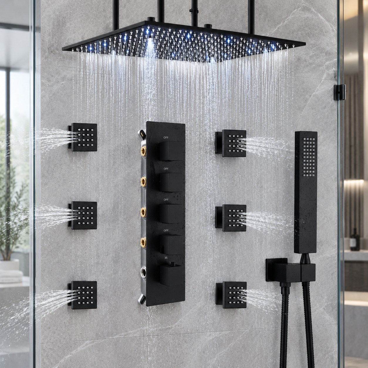 Dark Red Brand Shower System with LED Lighting — Plumbing