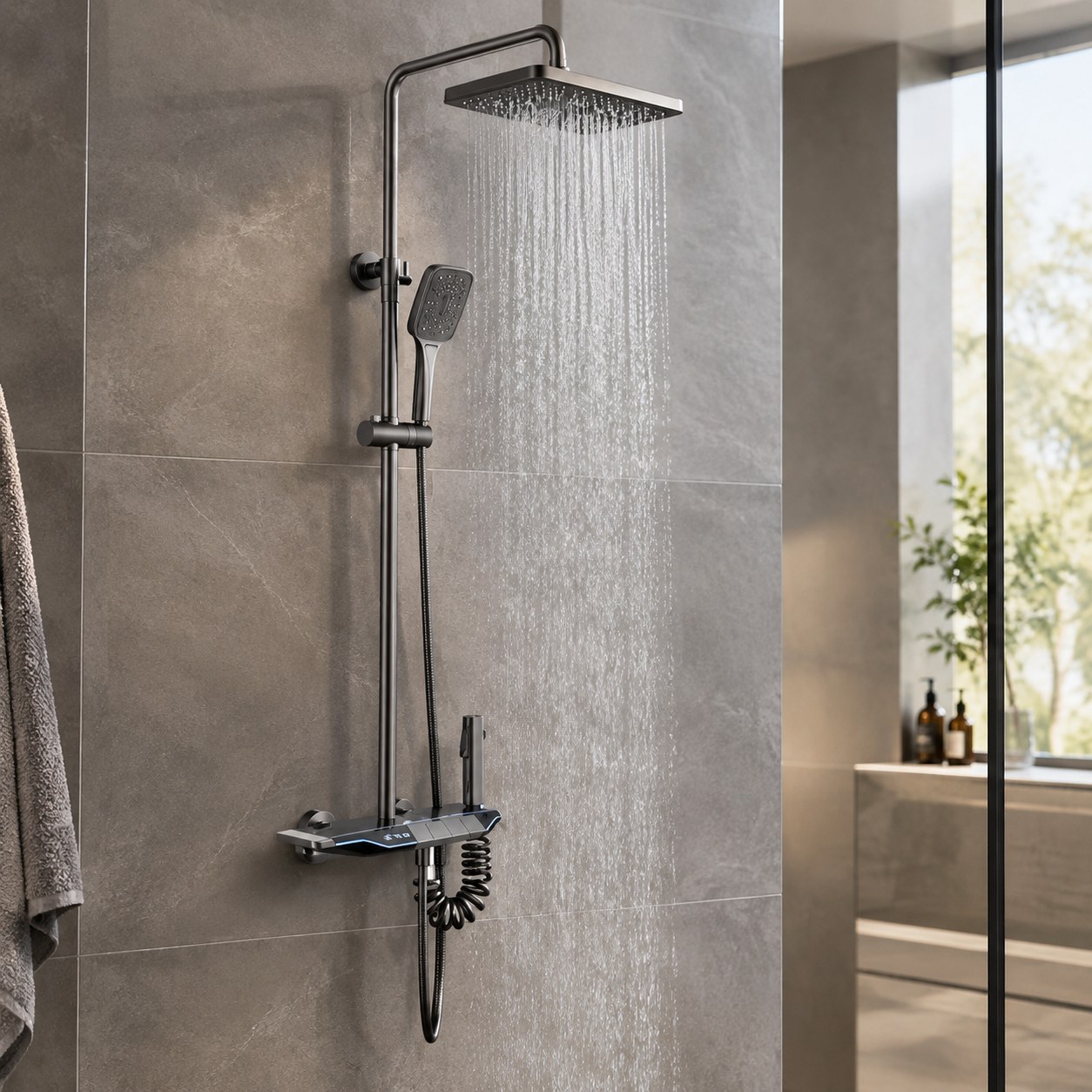 Dark Red Brand Shower System with LED Display — Plumbing