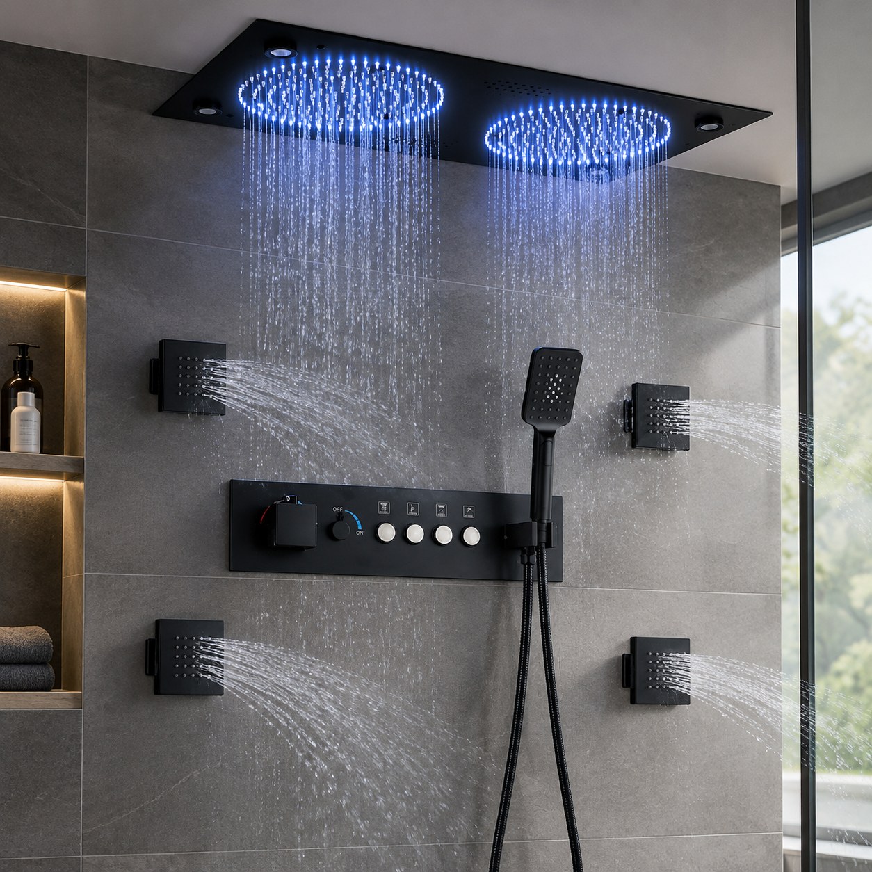 Dark Red Brand Multifunctional Shower System with LED Lighting — Plumbing