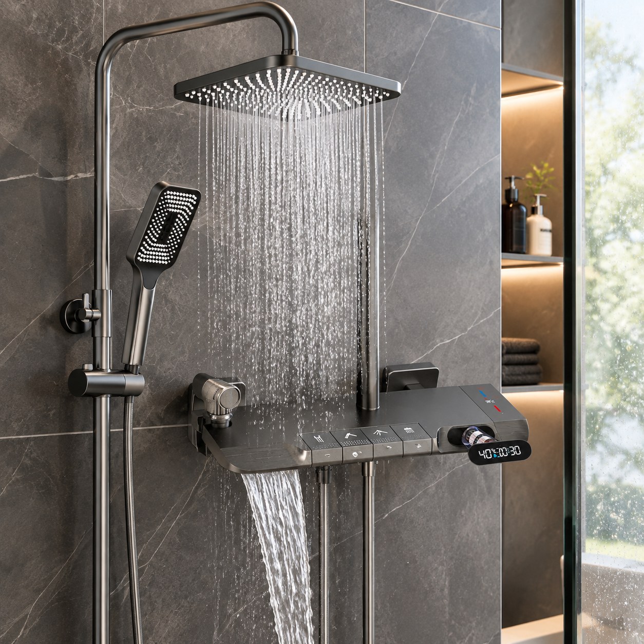 Dark Red Brand Shower System with LED Display — Plumbing