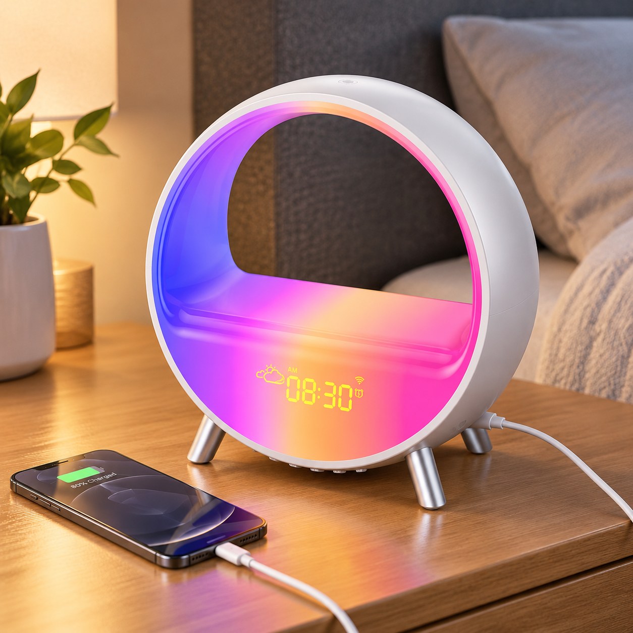 Dark Red Brand Smart Alarm Clock with Backlight + APP Control — Audio and video equipment