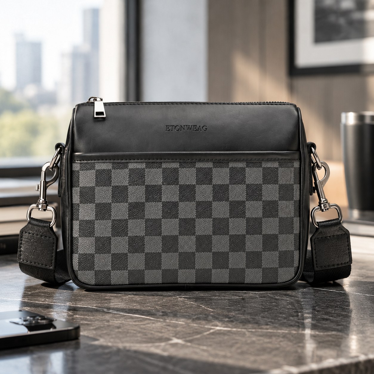Etonweag Men's Plaid Crossbody Bag