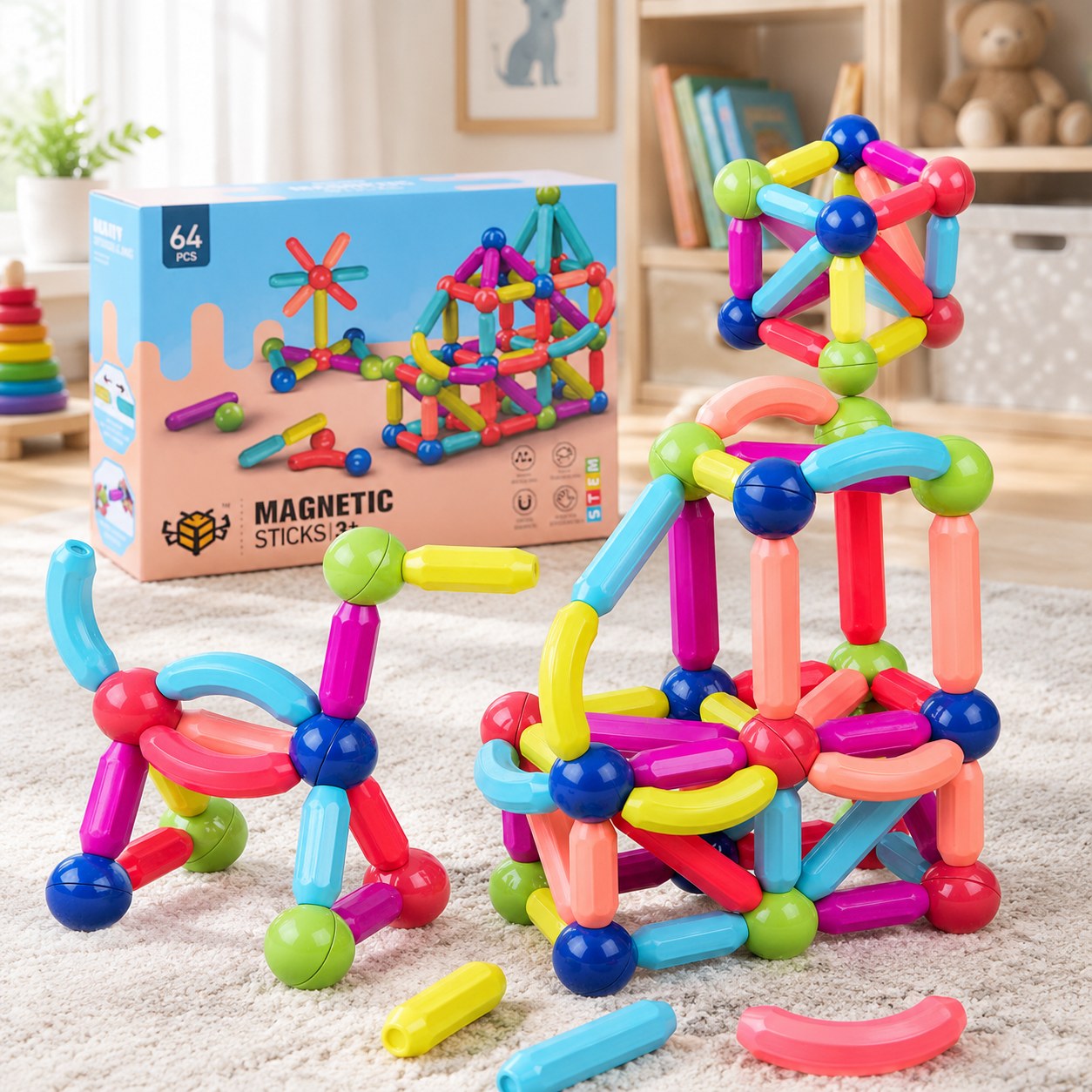 Magnetic Construction Set, 64 pcs. — Toys