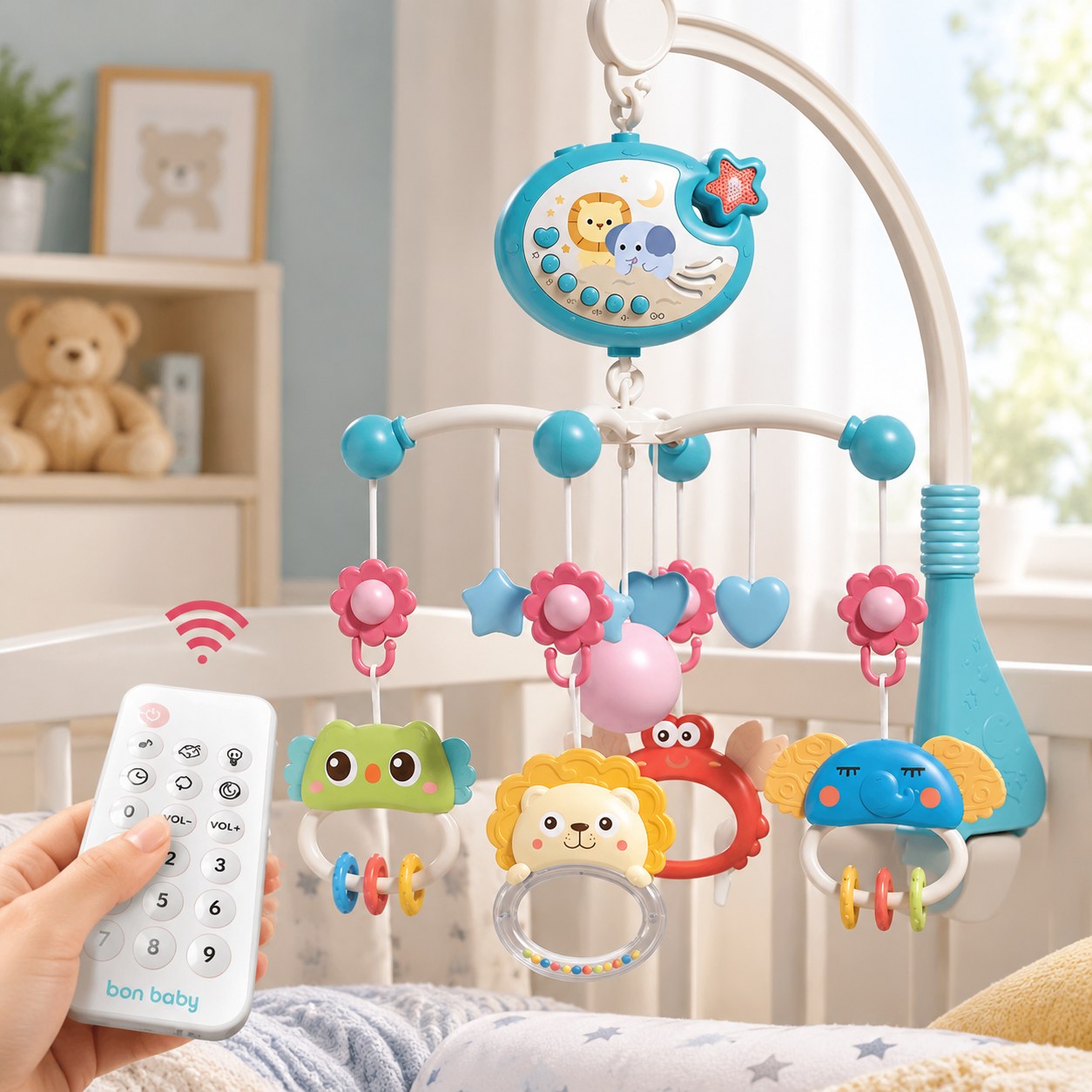 Dark Red Brand Hanging Musical Rotating Rattles with Remote Control — Baby toys