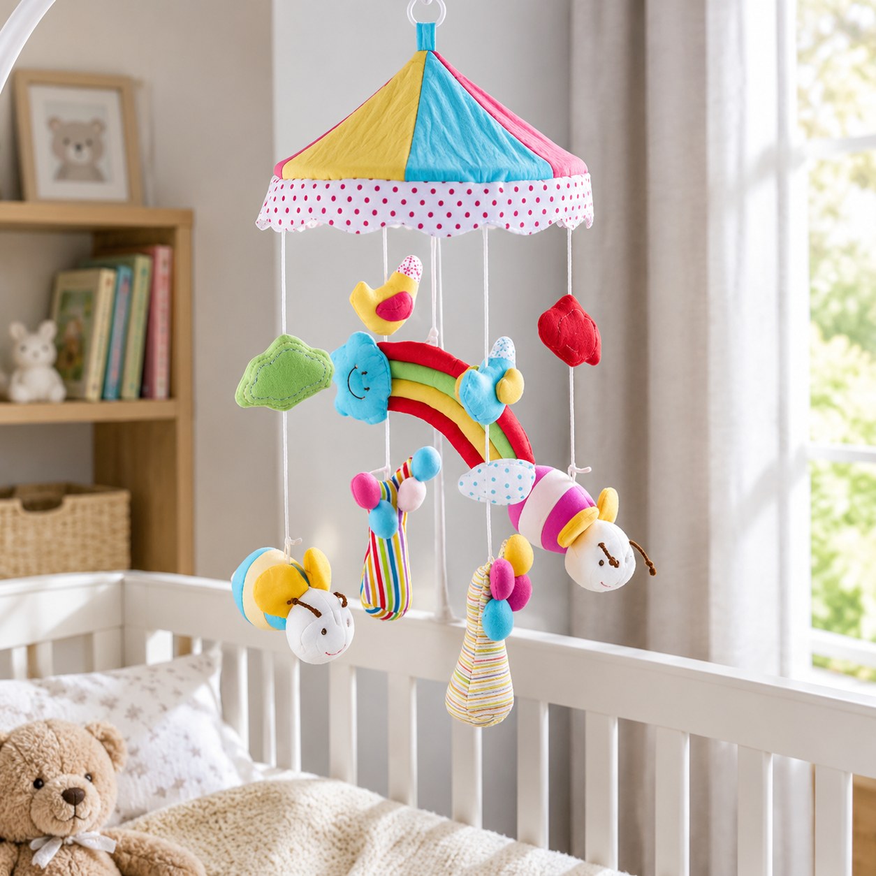 Busybaby Pakabinamos besisukančios muzikinės žaislinės virvelės — Kūdikių žaislai