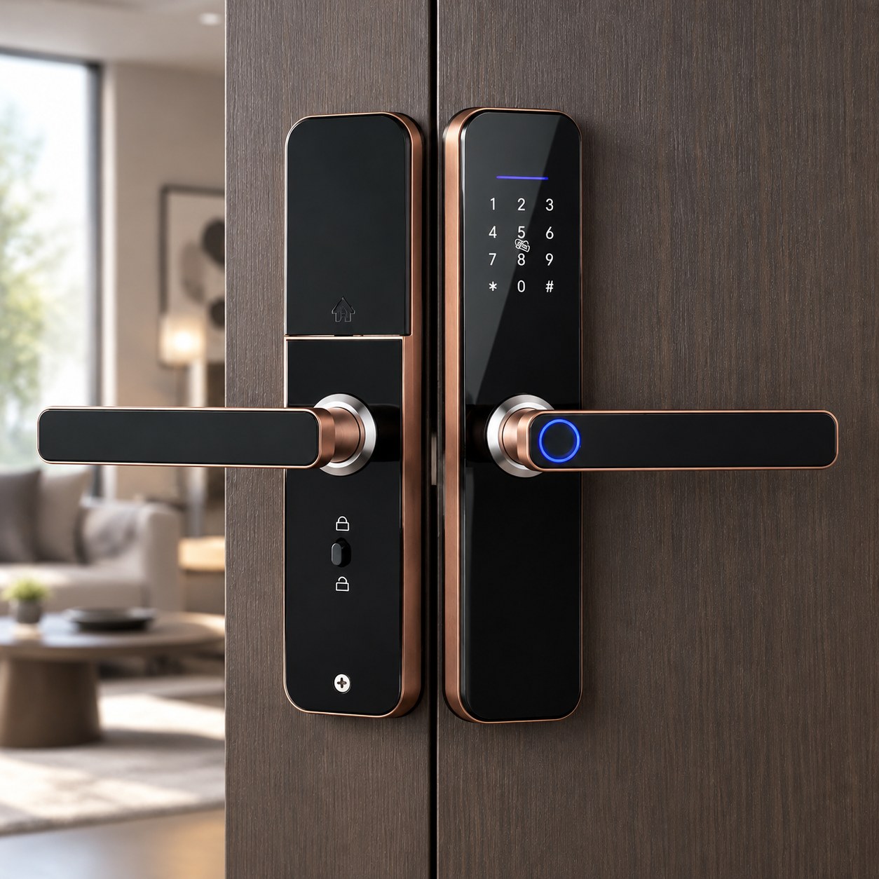 Smart Door Lock with Handle, Bronze