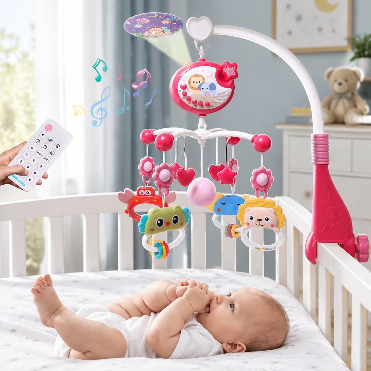 Dark Red Brand Multi-Functional Musical Crib Mobile with Remote — Baby toys