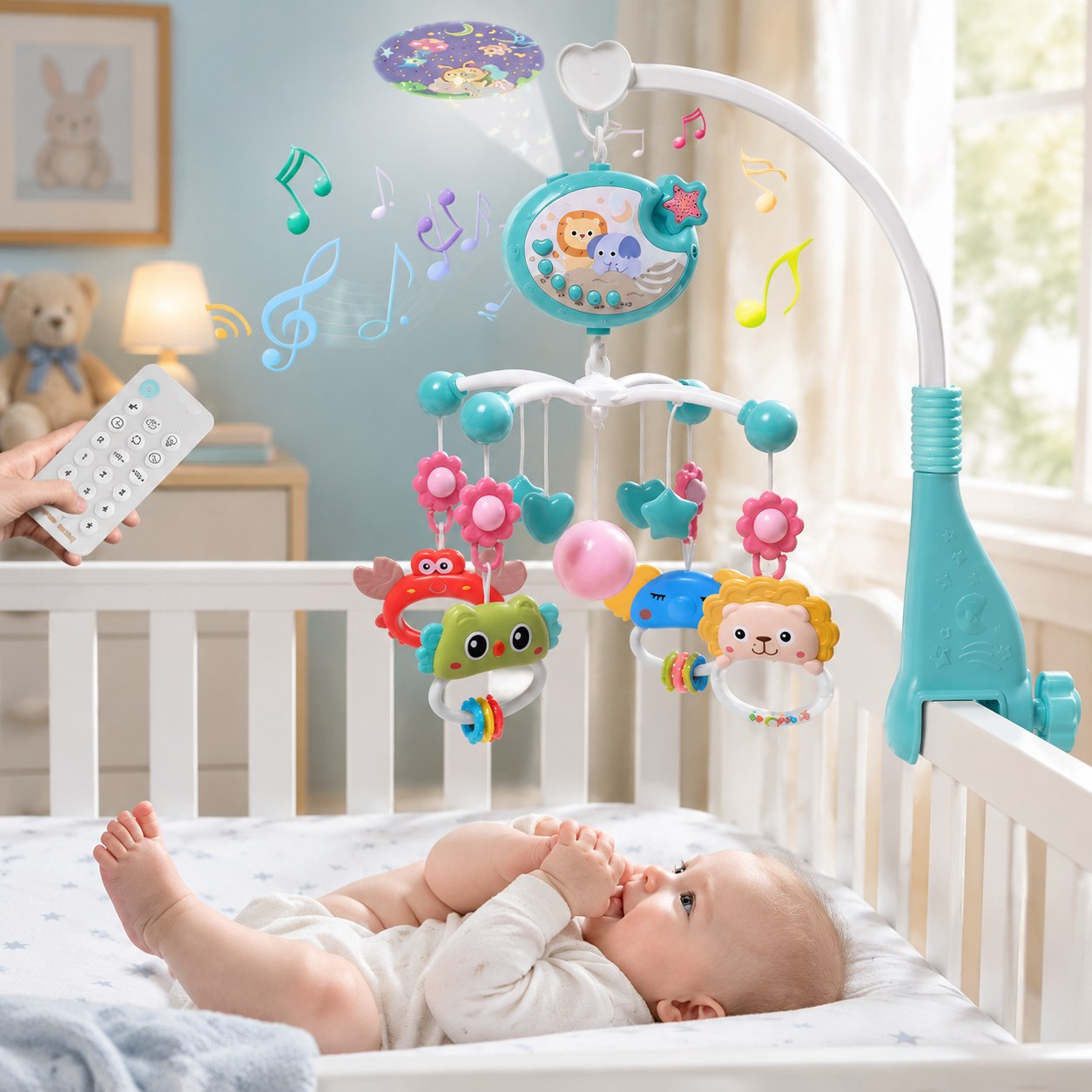 Dark Red Brand Baby Crib Mobile with Remote Control