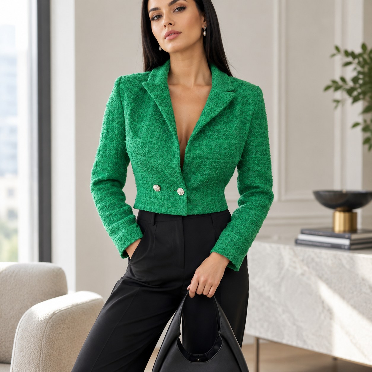 Green Tweed Blazer — Women's clothing