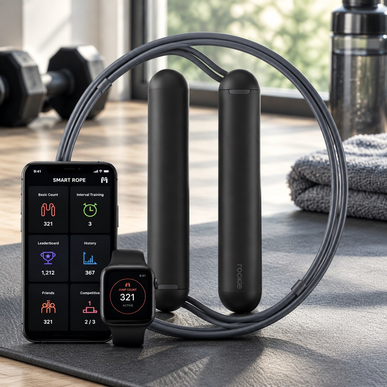 Rookie AFF95 Smart Jump Rope with Counter, 300cm, Black — Sports equipment
