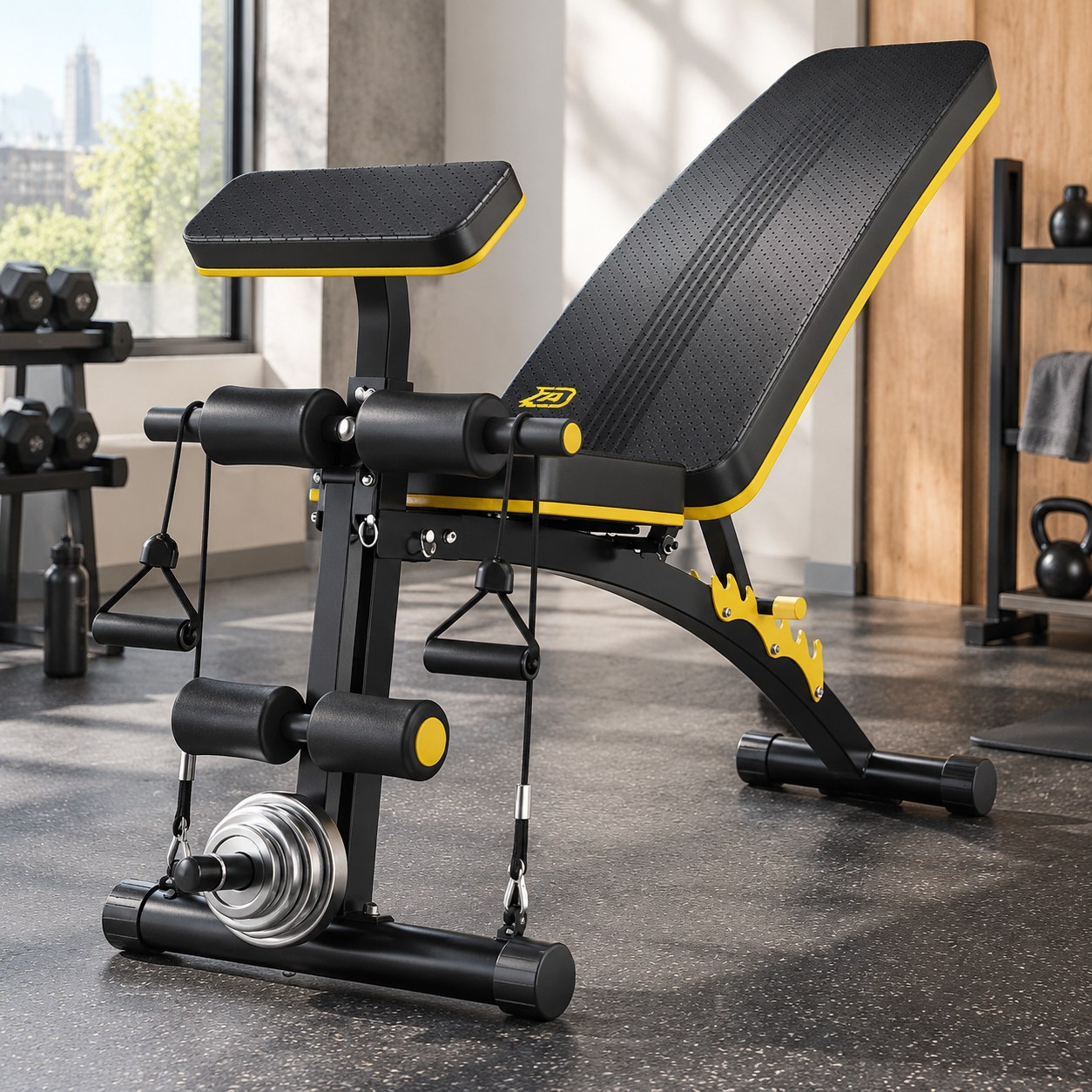 Harmony Hill's AT343 Foldable Fitness Bench with Dumbbells